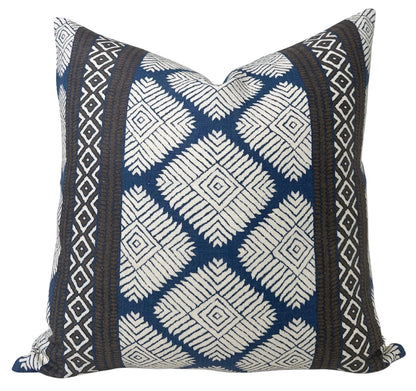 Austin Pillow Cover in Brown + Navy, Thibaut Pillows