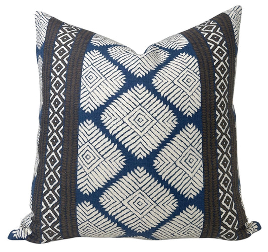 Austin Pillow Cover in Brown + Navy, Thibaut Pillows