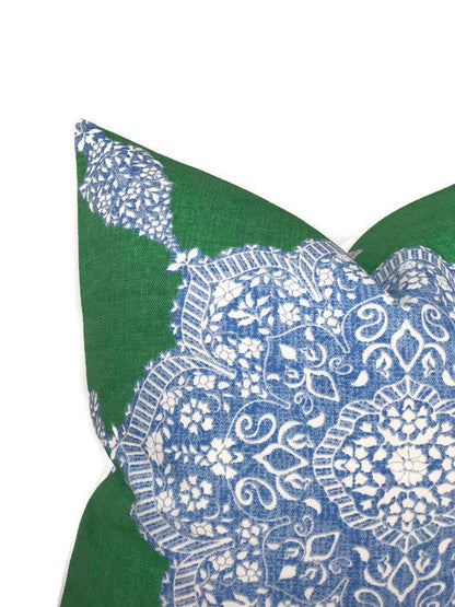 Medallion Pillow Cover in Blue and Green, Thibaut Pillows