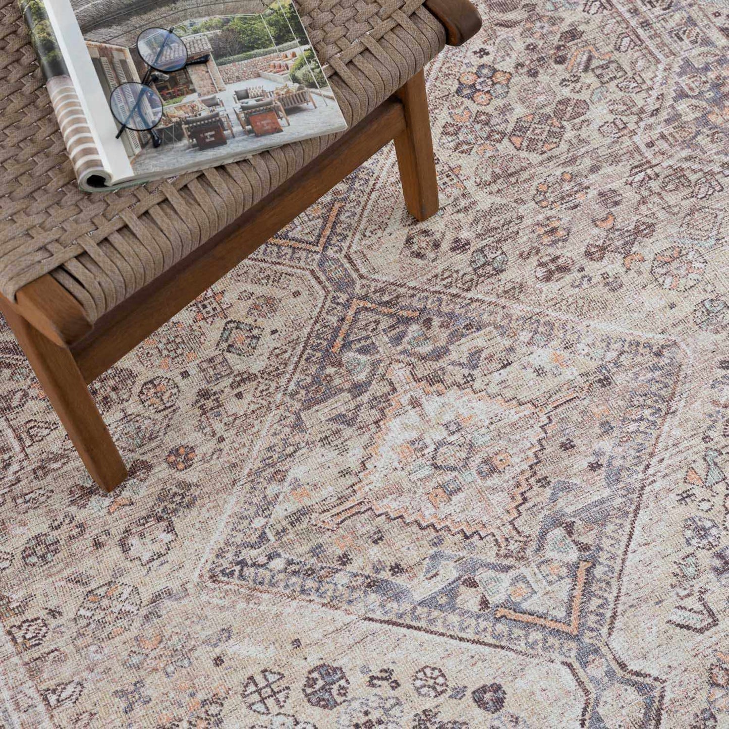 Barny Tan Washable Area Rug