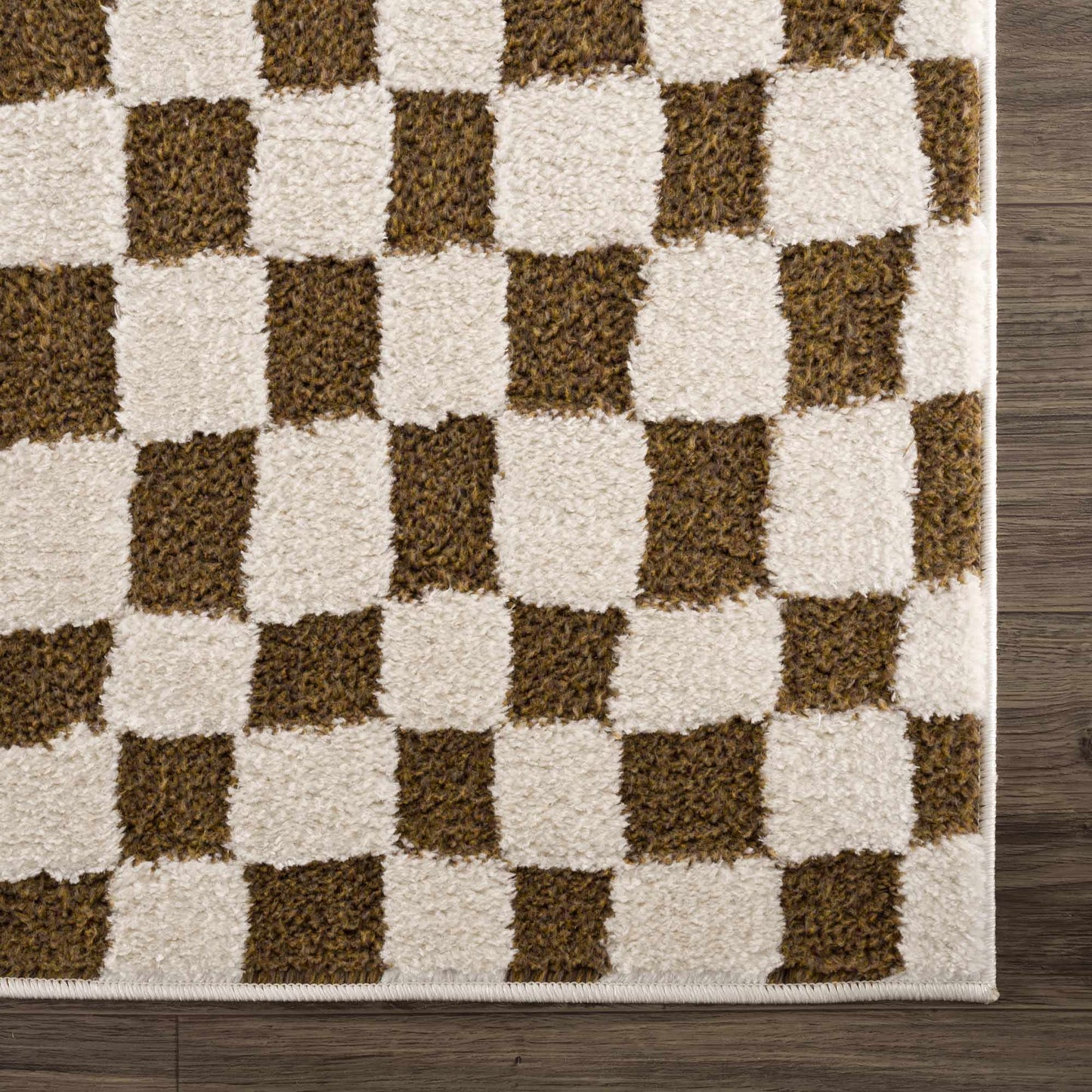 Lajos Brown Checkered Shag Rug - Clearance