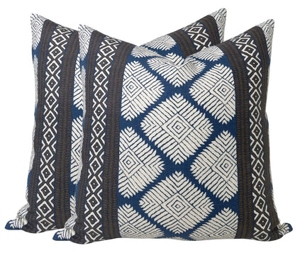 Austin Pillow Cover in Brown + Navy, Thibaut Pillows