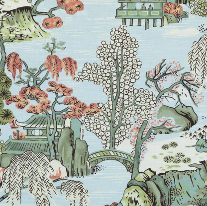 Asian Scenic Pillow Cover in Robins Egg, Thibaut Pillows
