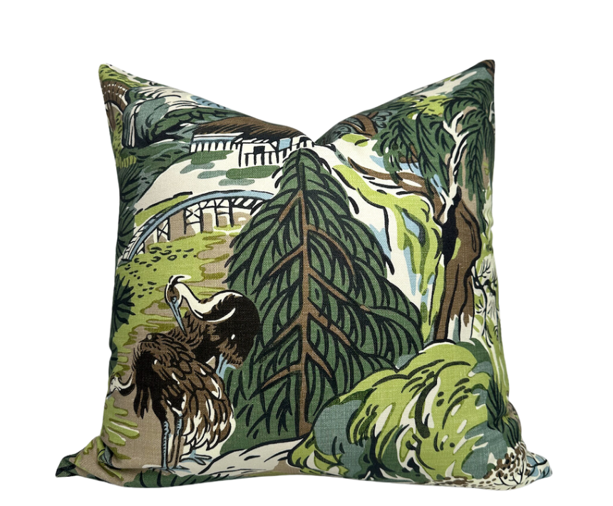 Pagoda Pillow Cover in Green + Brown, Thibaut Pillows