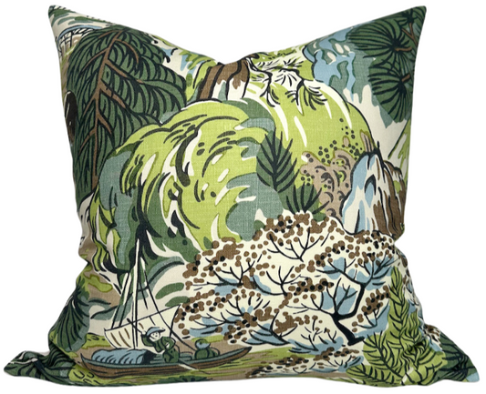 Pagoda Pillow Cover in Green + Brown, Thibaut Pillows