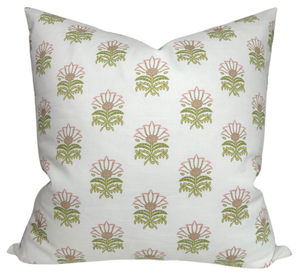 Milford Pillow Cover in Pink and Green, Thibaut Pillows