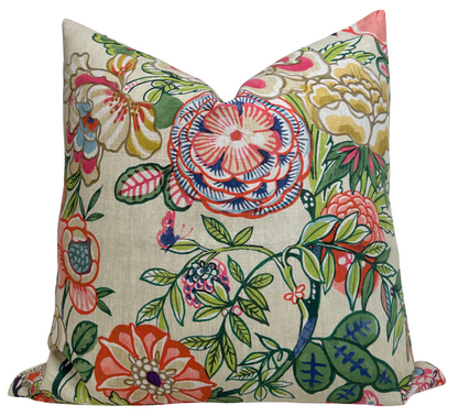 Peony Garden Floral Pillow Cover in Beige, Thibaut Pillows