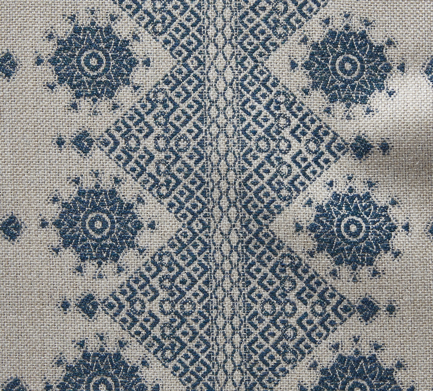 Carmania Pillow Cover in Indigo on Natural, Indoor Outdoor Pillows, Peter Dunham Textiles