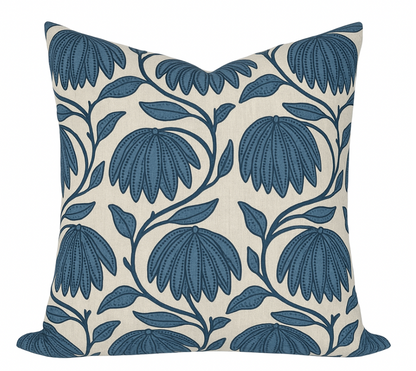 Desert Floral Pillow Cover in Mineral Blue, Thibaut Pillows
