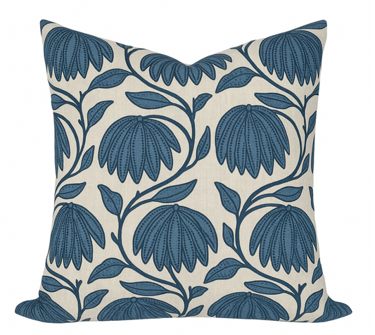 Desert Floral Pillow Cover in Mineral Blue, Thibaut Pillows