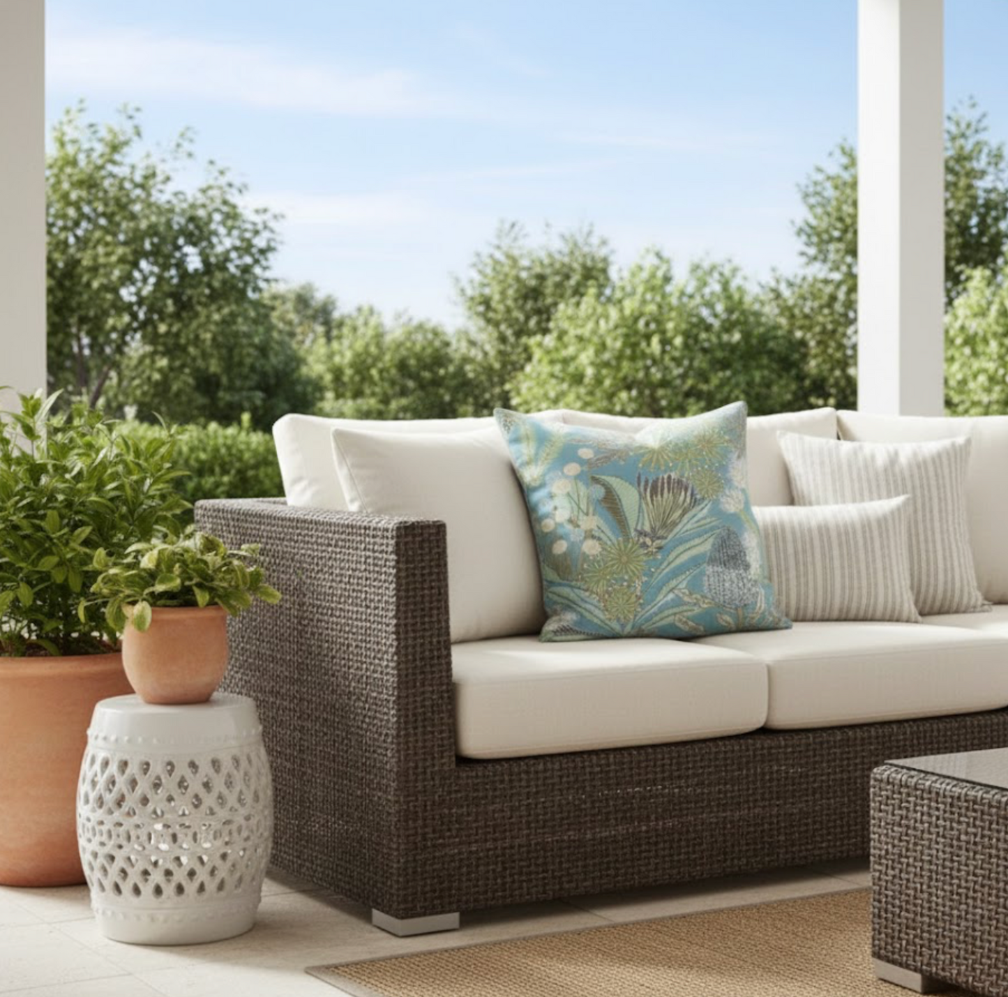 Protea Performance Pillow Cover in Spa Blue, Thibaut Pillows