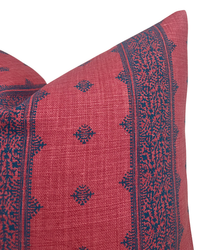 Fez Pillow Cover in Raspberry and Indigo, Peter Dunham Textiles