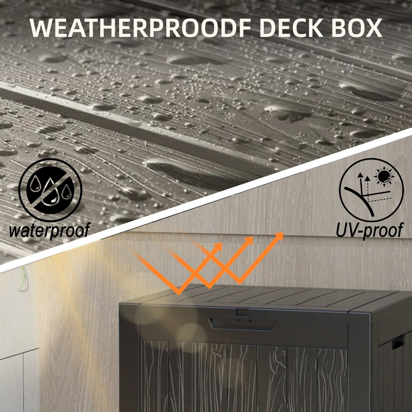 35 Gallon Outdoor Resin Storage Box – Black/Wood Grain