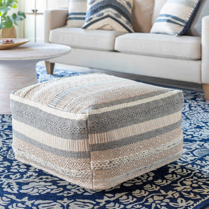 Bancroft Ivory Handwoven Textured Pouf - Clearance