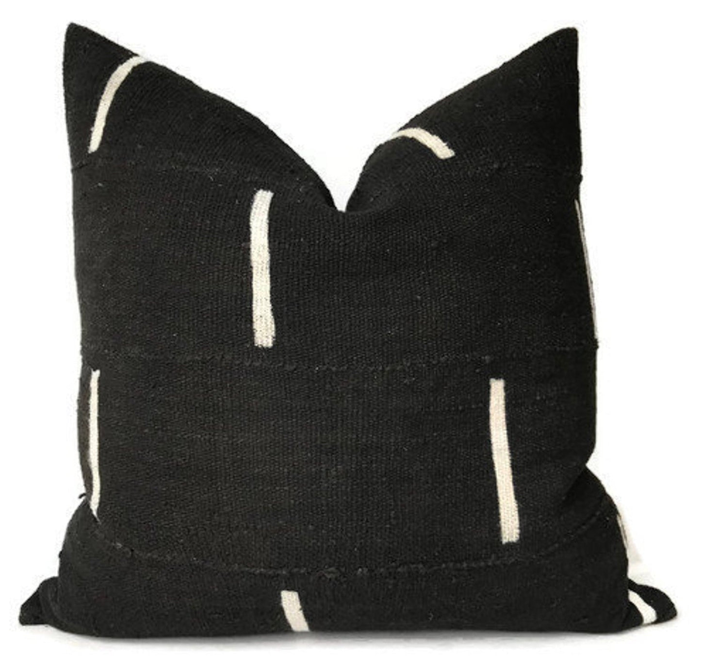 Dashes Print Mudcloth Pillow Cover in Black