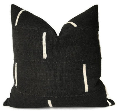 Dashes Print Mudcloth Pillow Cover in Black