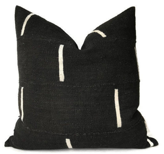 Dashes Print Mudcloth Pillow Cover in Black