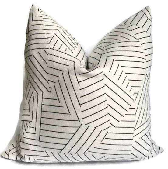 Deconstructed Stripe Pillow Cover in Black, Linen Pillows, Schumacher Textiles