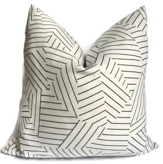 Deconstructed Stripe Pillow Cover in Black, Linen Pillows, Schumacher Textiles