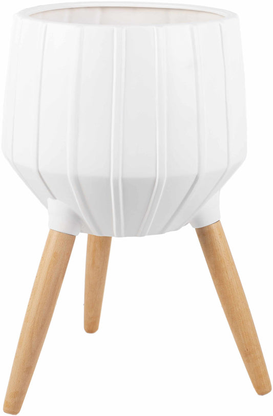 Dunguan White Ribbed Wood Planter - Clearance