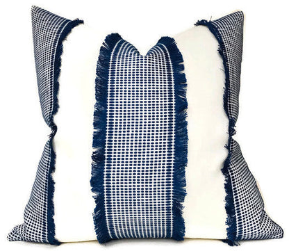 Tulum Casement Embroidered Pillow Cover in Blue, Schumacher Textiles